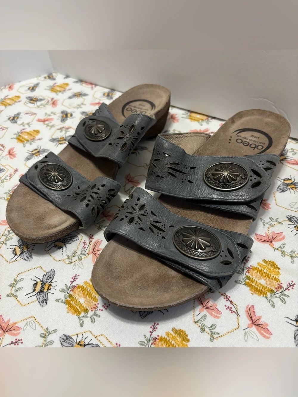 Abeo Women's Double-Strap Comfort Sandal in Charcoal Blue